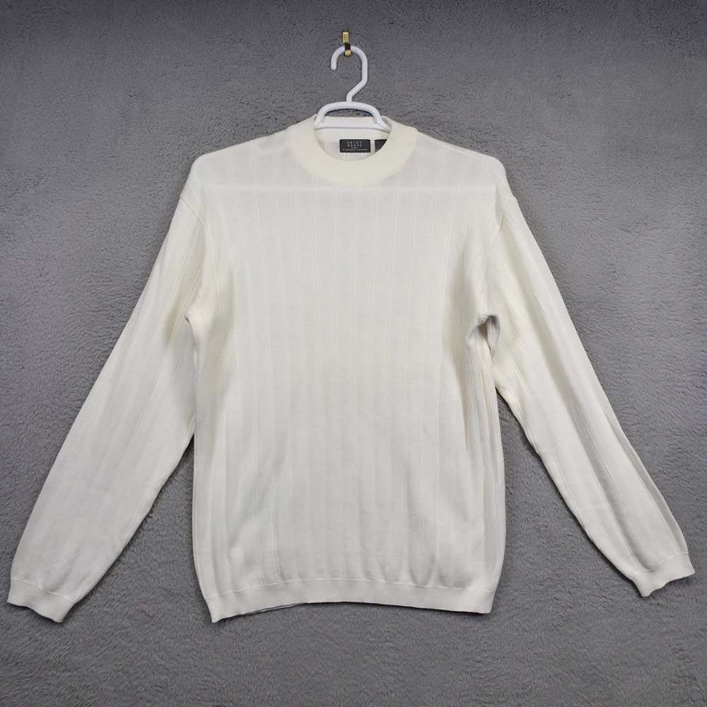 Vintage Crazy Horse Sweater Men M White‎ Loose Knit Minimalist Dressy Old Money